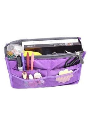 “Organize Your Life” Purse Insert Compact Purple Organizer Multiple Pockets